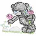 Teddy bear is collects flowers embroidery design